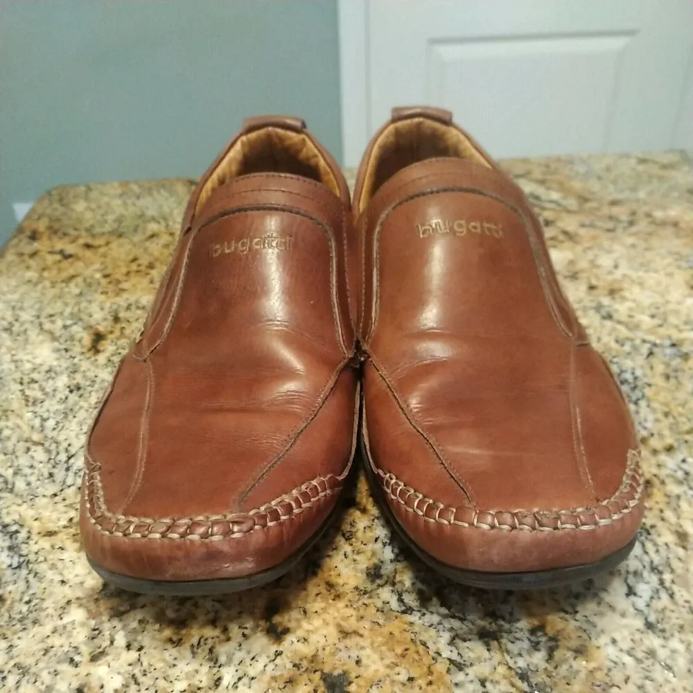 Bugatti Mens Dress Shoes Size US 8 EU 41 Leather Brown Round Toe Slip On